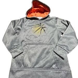 ZELOS Gray Hoodie with Orange Lining and Basketball Graphic xxs